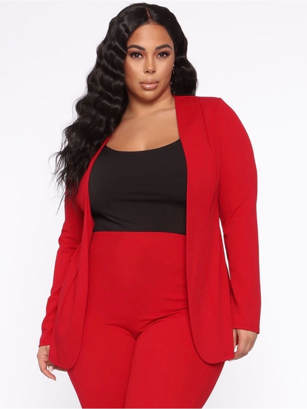 Fashion Nova Red Blazer Open Front Long Sleeve